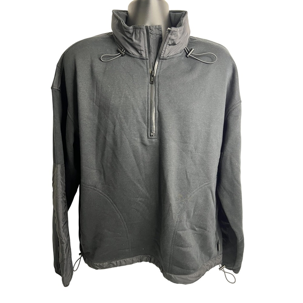 Bass Outdoor Hoodie Mens Large Black Convertible Half Zip Drawcord Panels‎ NWT